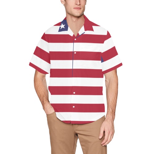 Flag_of_the_United_States.svg Hawaiian Shirt with Chest Pocket (Model T58)