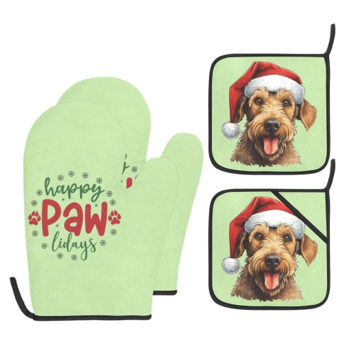 Airedale Terrier Happy Pawlidays Oven Mitt & Pot Holder