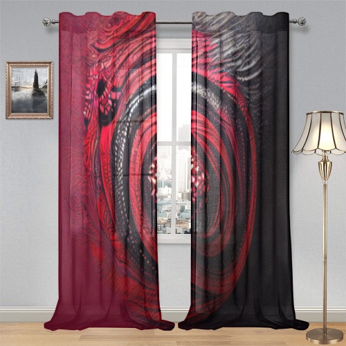 red shield Gauze Curtain 28"x95" (Two-Piece)