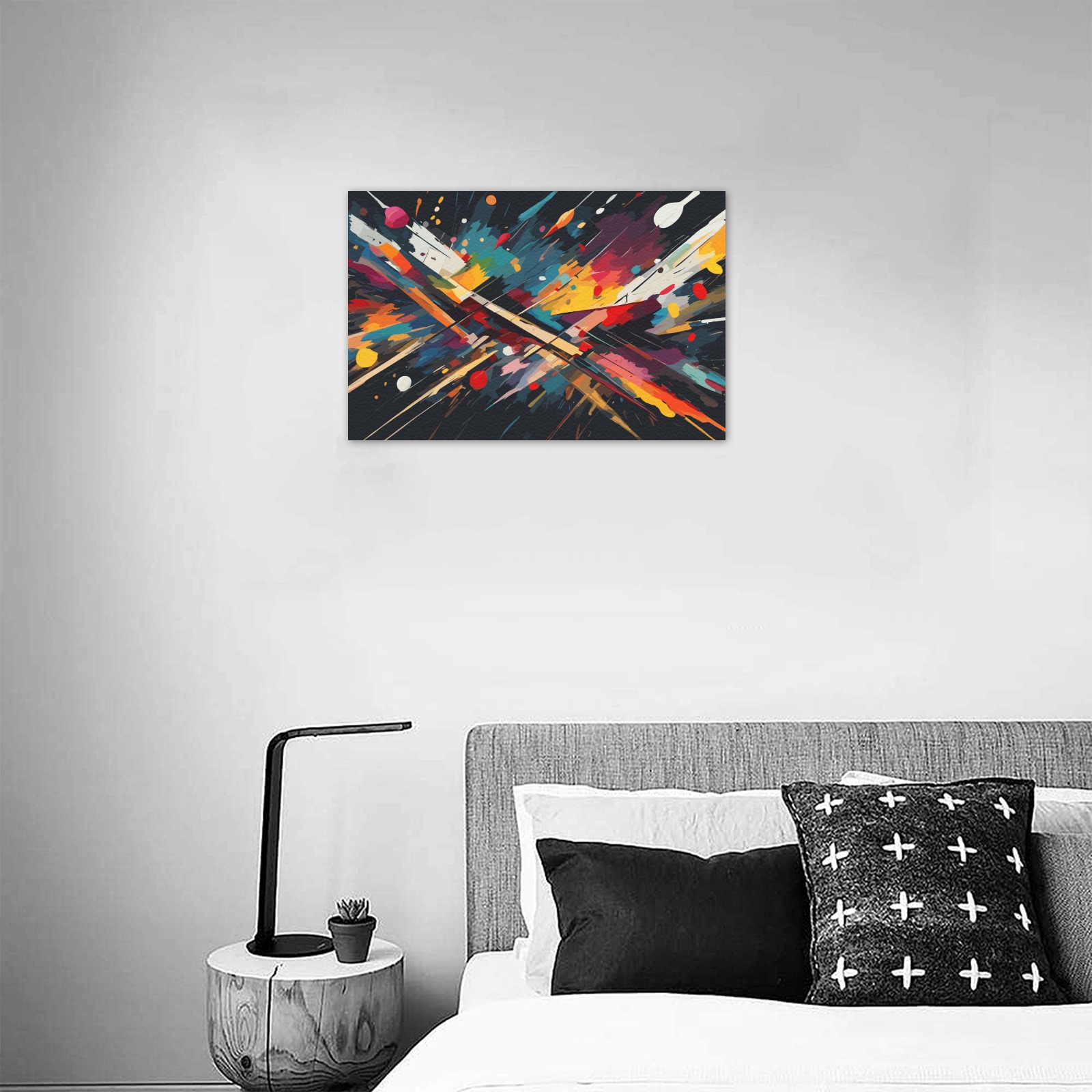 Lines of color abstract art on black background Upgraded Canvas Print 18"x12"