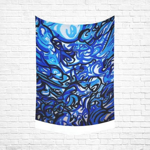 Blue Abstract Graffiti Tapestry 60x90 Cotton Linen Wall Tapestry 60"x 90"
