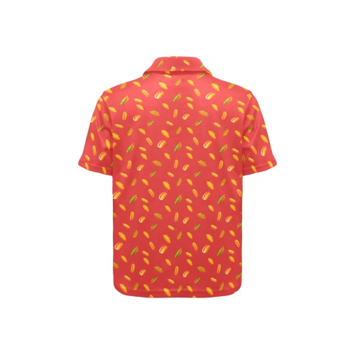 Hot Dog Pattern on Red Big Boys' All Over Print Polo Shirt (Model T55)