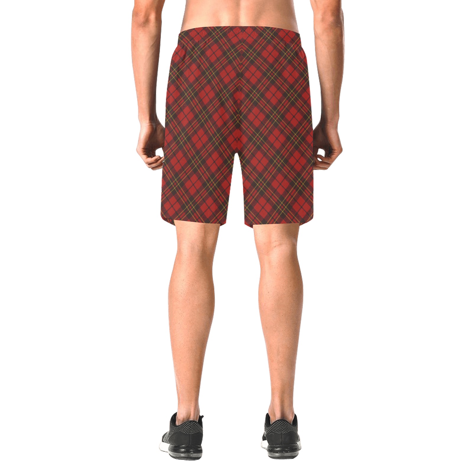 Red tartan plaid winter Christmas pattern holidays Men's All Over Print Elastic Beach Shorts (Model L20)