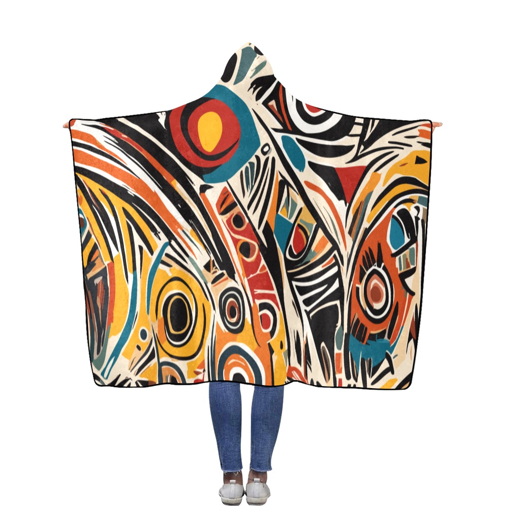 Stunning abstract art on a tribal theme. Flannel Hooded Blanket 56''x80''