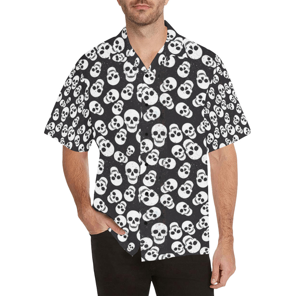 SKULL BLACK AND WHITE VINTAGE Hawaiian Shirt (Model T58)