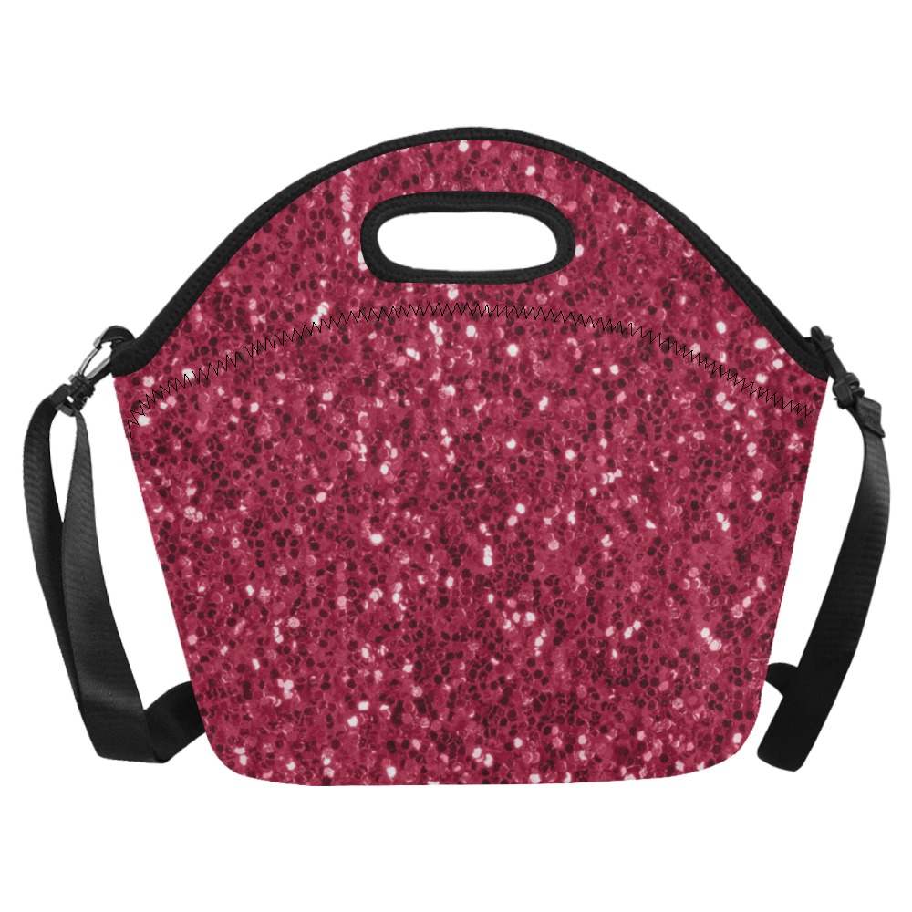 Magenta dark pink red faux sparkles glitter Neoprene Lunch Bag/Large (Model 1669)