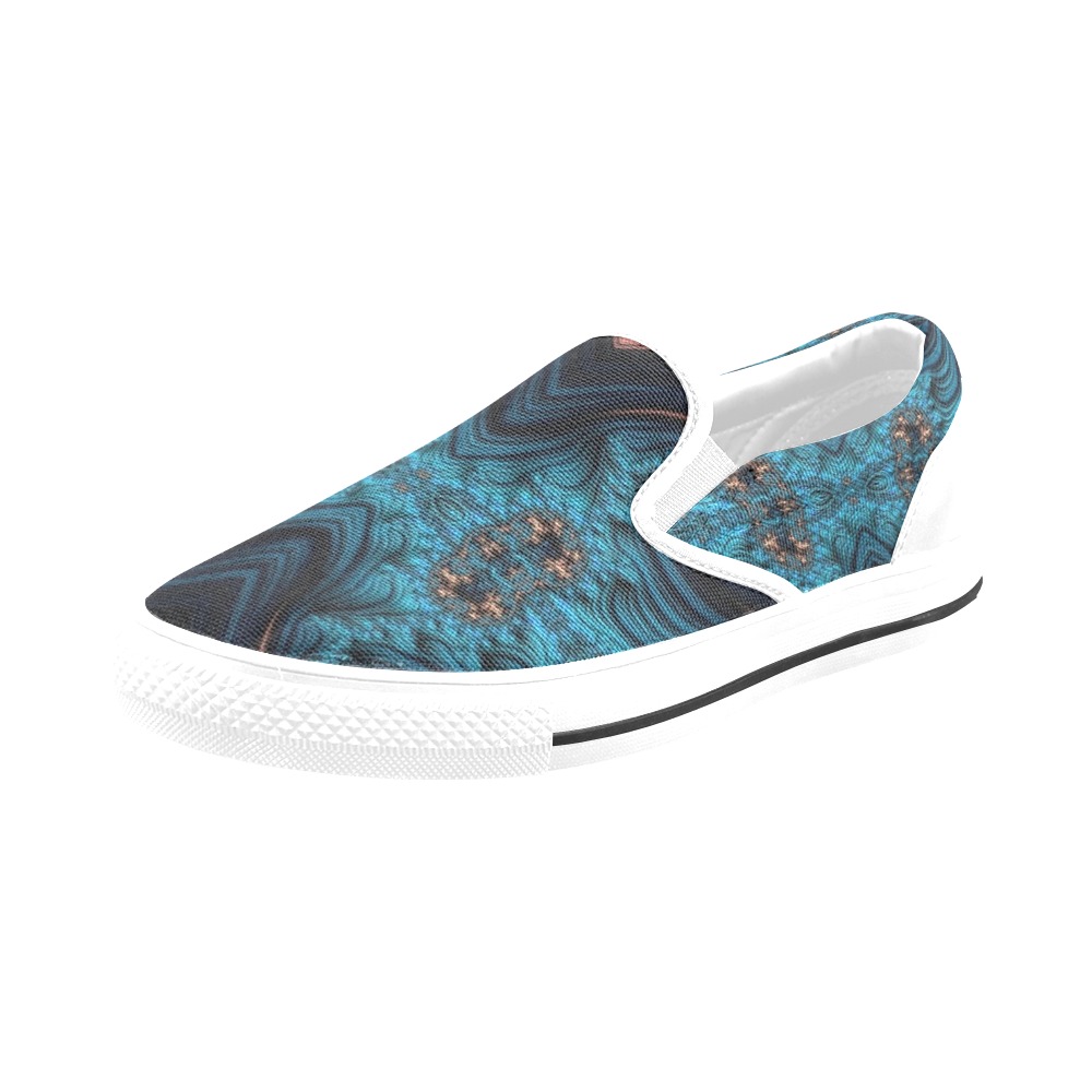 Blue Ocean Waves at Twilight Fractal Abstract Women's Slip-on Canvas Shoes (Model 019)