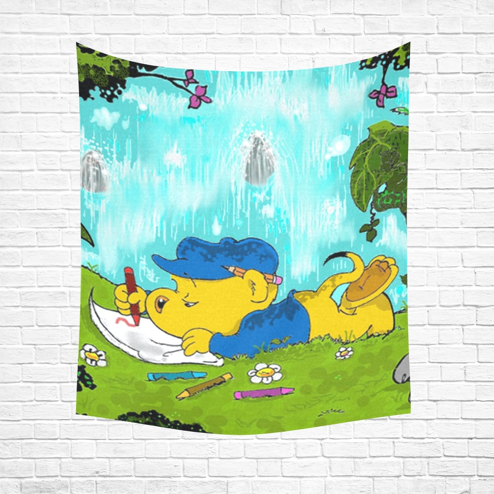 Ferald Drawing By The Waterfall Cotton Linen Wall Tapestry 51"x 60"