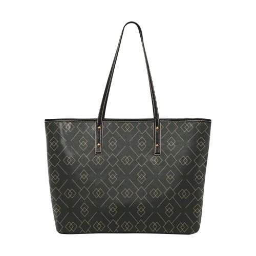Black and Gold Geometric Pattern Chic Leather Tote Bag (Model 1709)