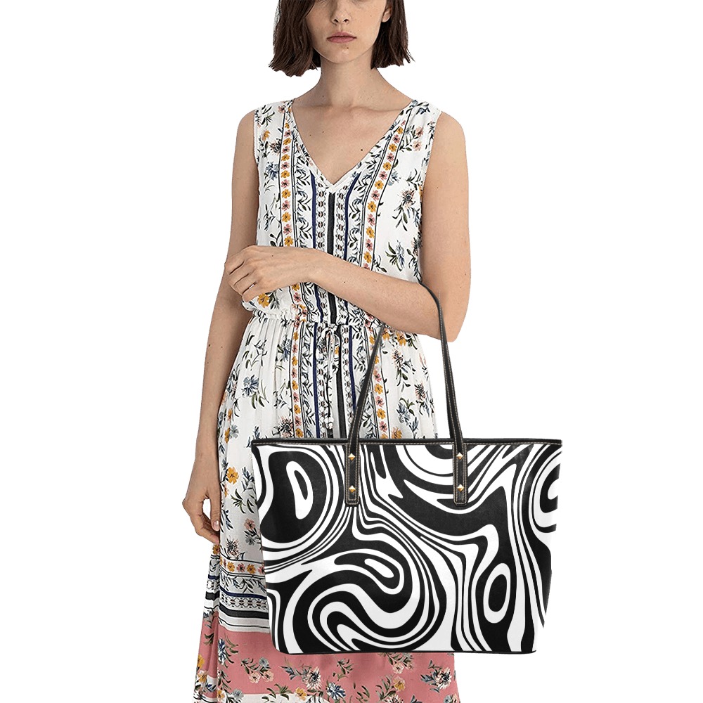 Black and White Marble Chic Leather Tote Bag (Model 1709)