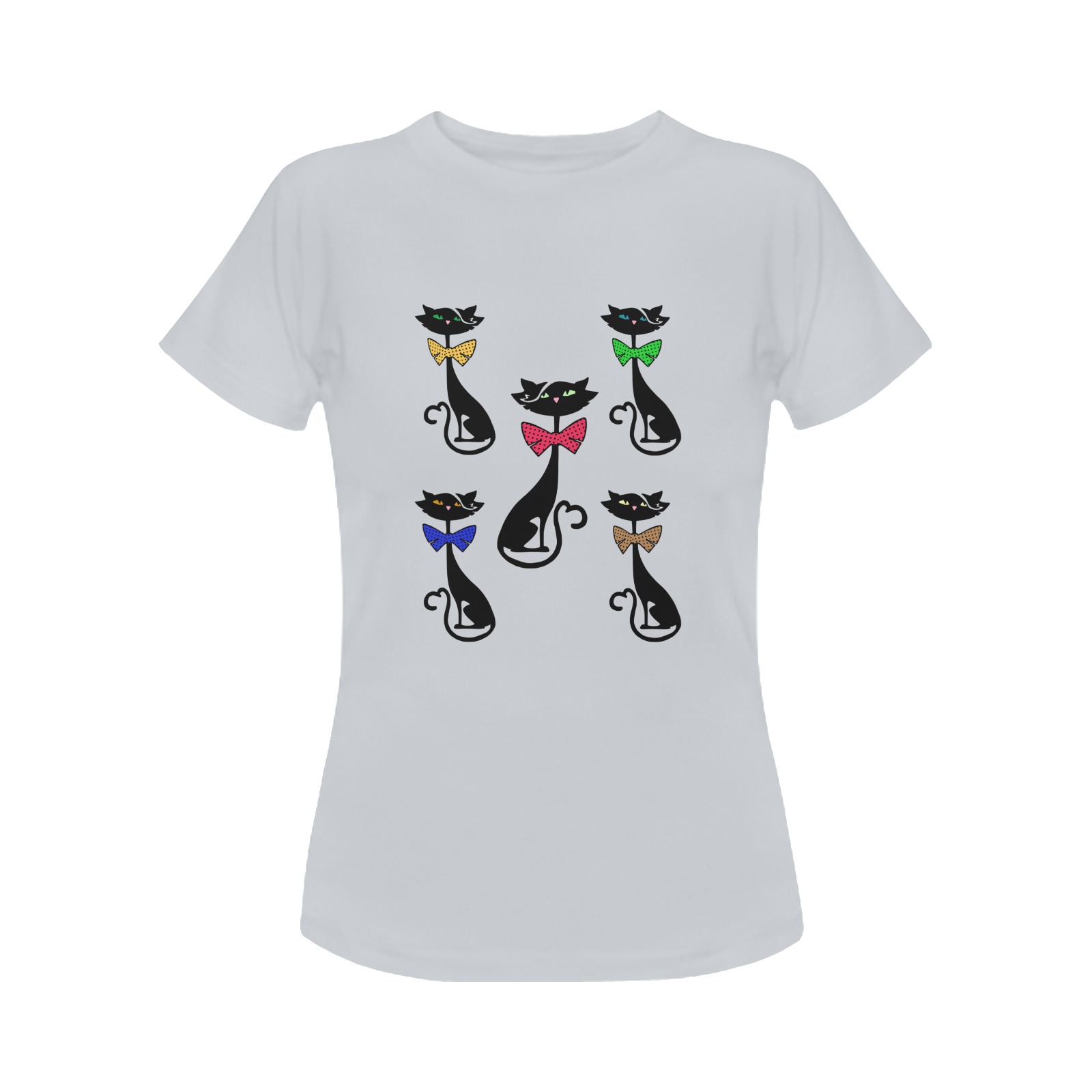 Black Cat with Bow Ties - Silver Women's Classic T-Shirt (Model T17）