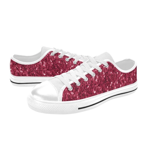 Magenta dark pink red faux sparkles glitter Low Top Canvas Shoes for Kid (Model 018)