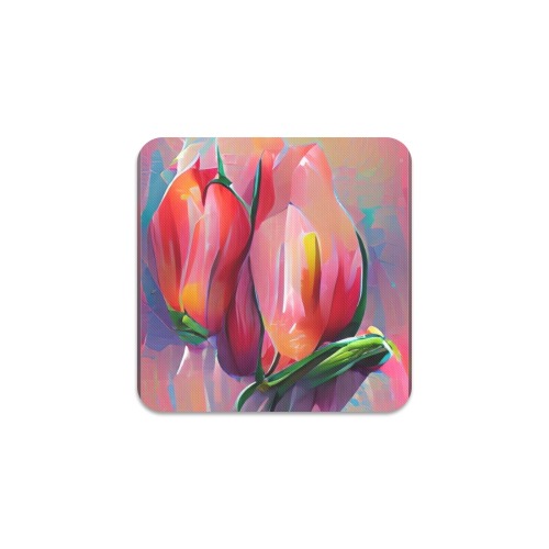 tulips_TradingCard Square Coaster