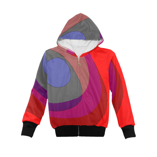 Red Abstract 714 Big Girls' Zip Up Hoodie (Model H58)