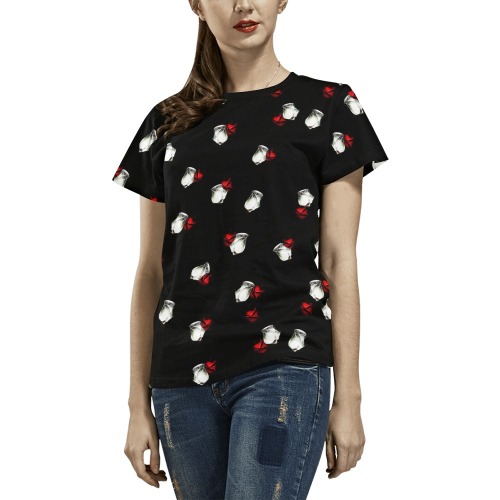 White and Red Roses All Over Print T-Shirt for Women (USA Size) (Model T40)
