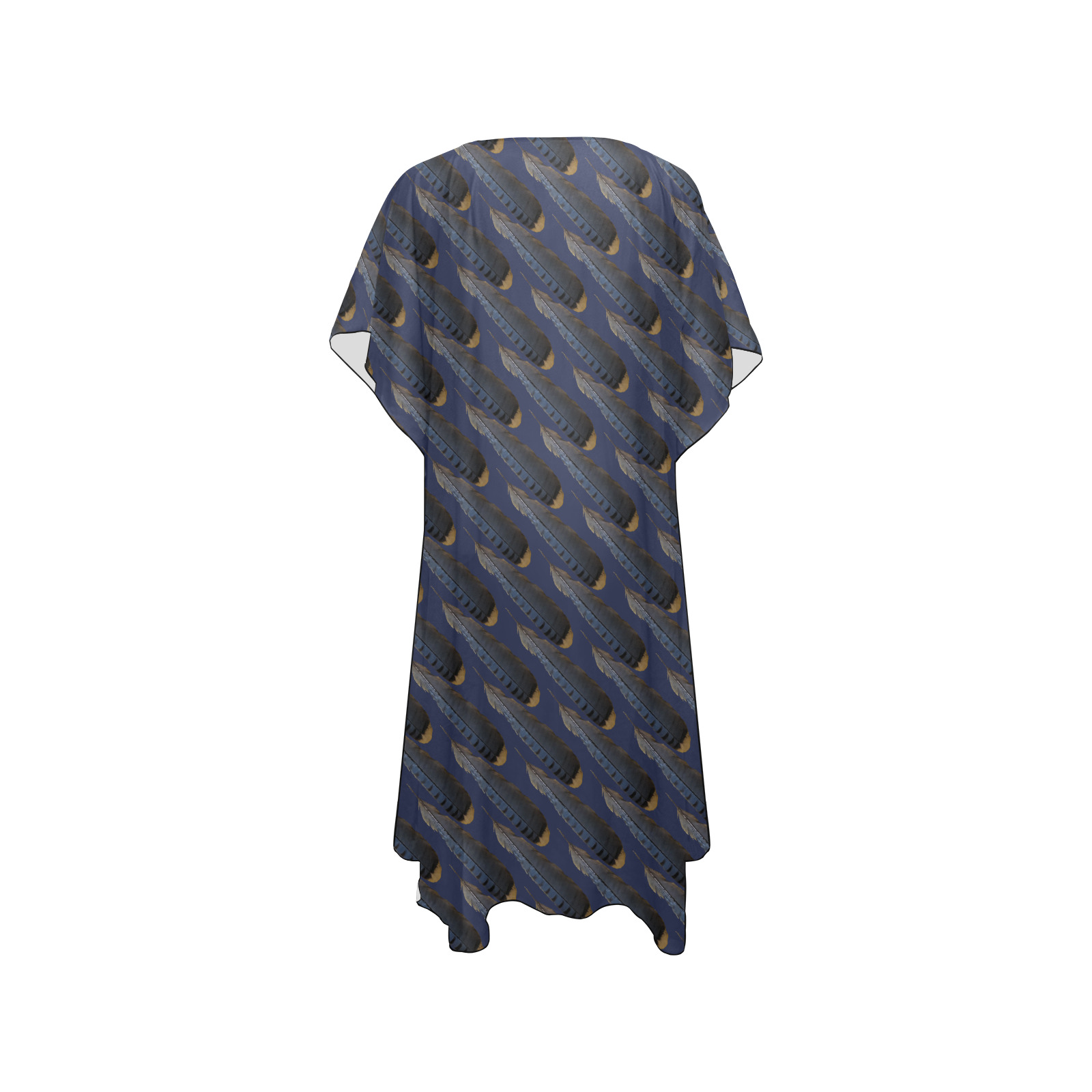 Blue Feathers Mid-Length Side Slits Chiffon Cover Ups (Model H50)