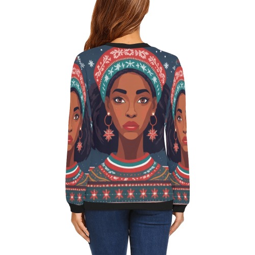 African American beautiful young woman color art. All Over Print Crewneck Sweatshirt for Women (Model H18)