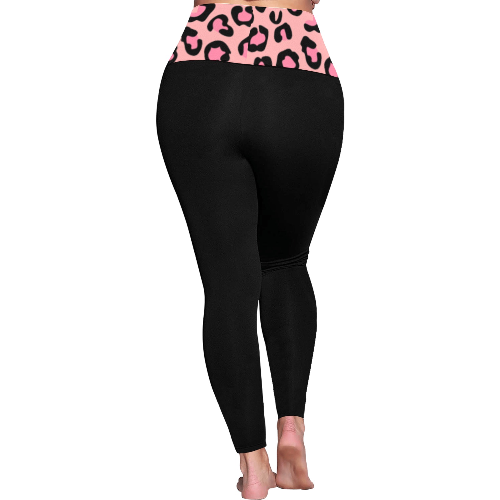 Pink Cheetah Band Women's Plus Size High Waist Leggings (Model L44)