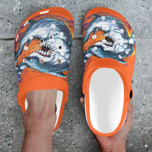 Graffiti Shark - Orange Custom Print Foam Clogs for Adults