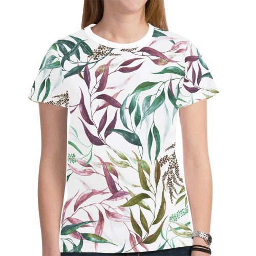 Dramatic leaves watercolor GR New All Over Print T-shirt for Women (Model T45)