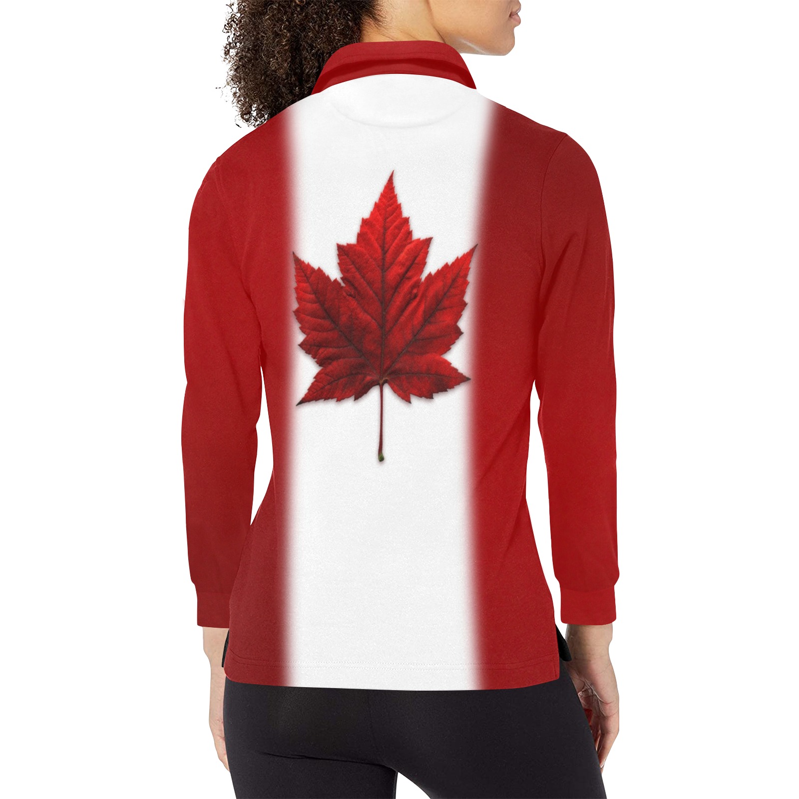 Canada Flag Golf Shirts Women's Long Sleeve Polo Shirt (Model T73)