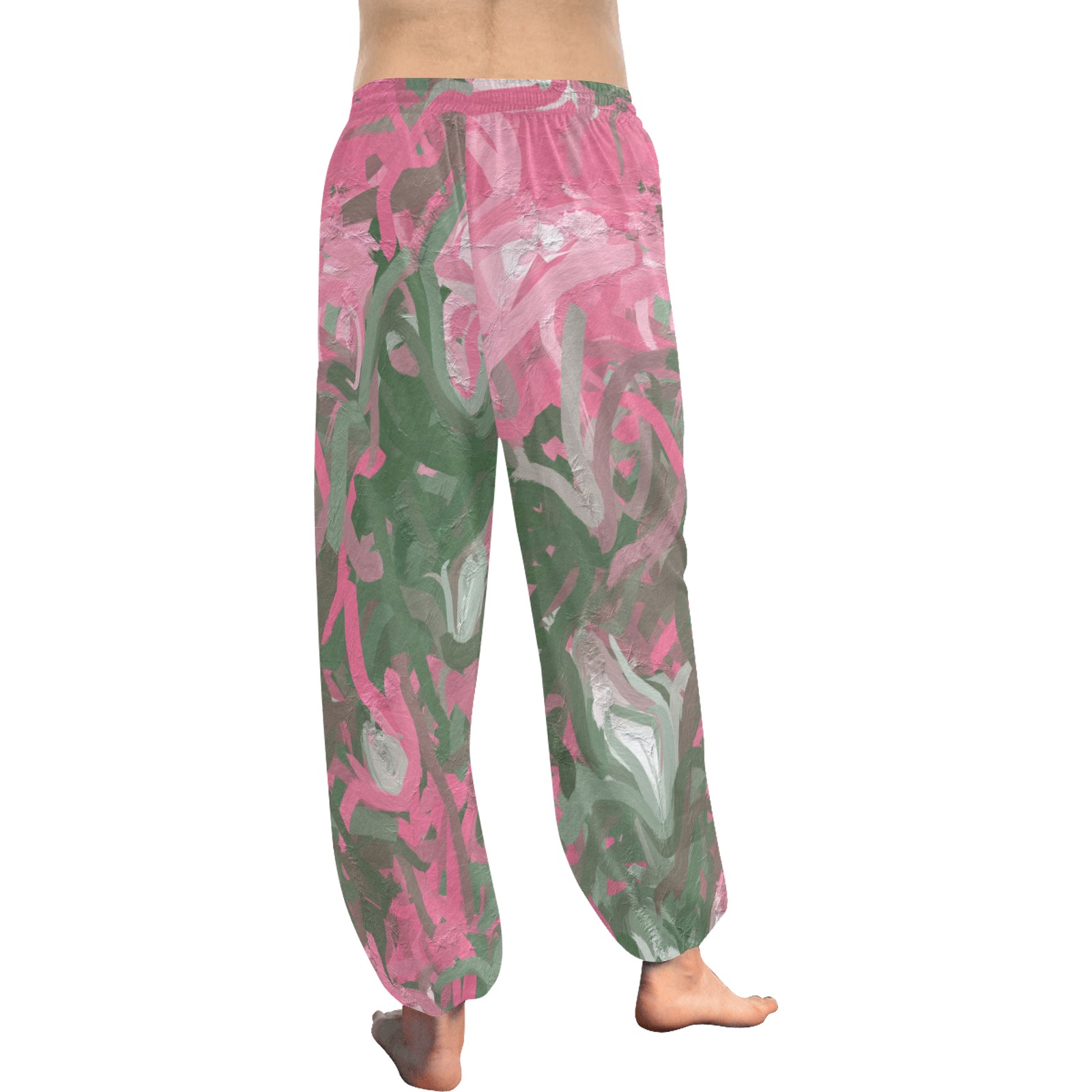 Pink, White and Green Abstract Women's All Over Print Harem Pants (Model L18)