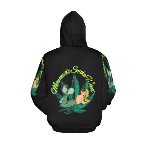 Mermaids Smoke Weed All Over Print Hoodie for Women (USA Size) (Model H13)