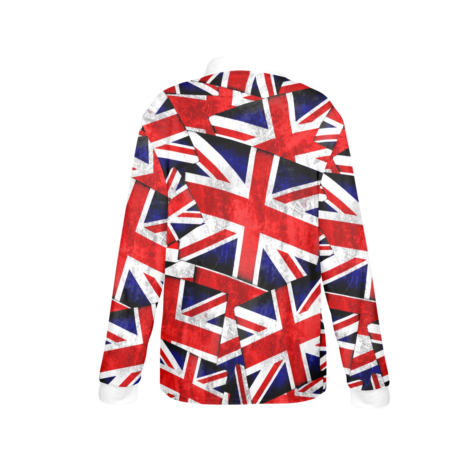 Union Jack British UK Flag / White Women's Long Sleeve Polo Shirt (Model T73)