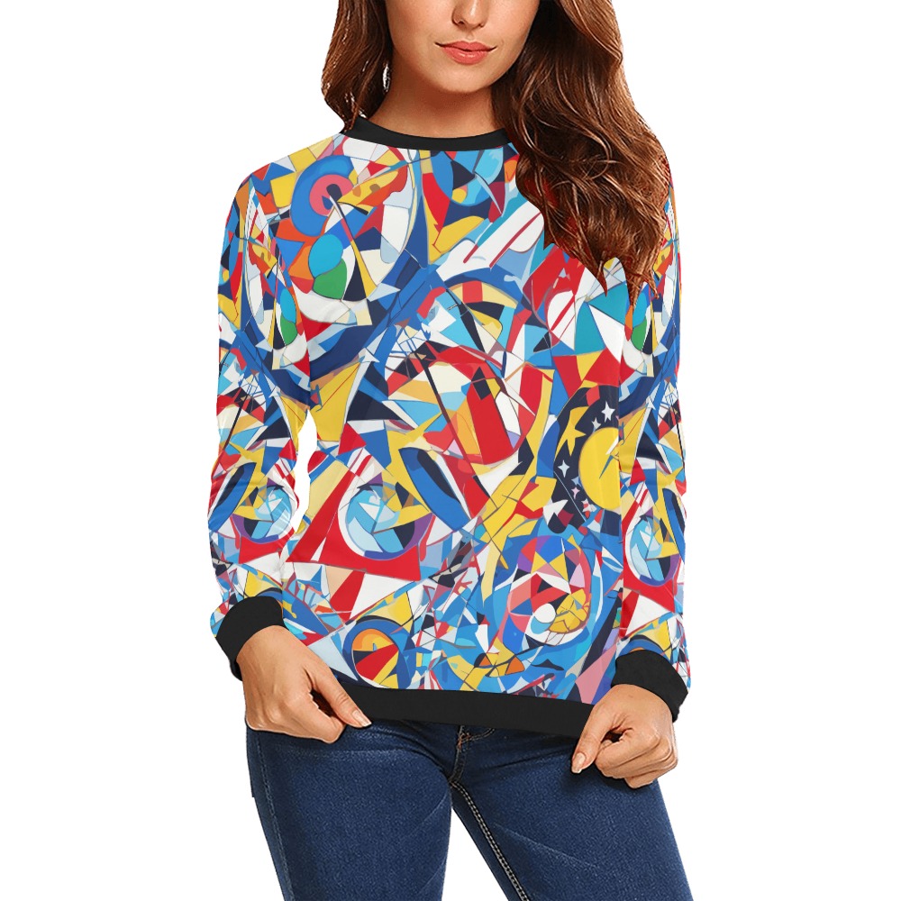 Positive colorful geometrical modernist art. All Over Print Crewneck Sweatshirt for Women (Model H18)