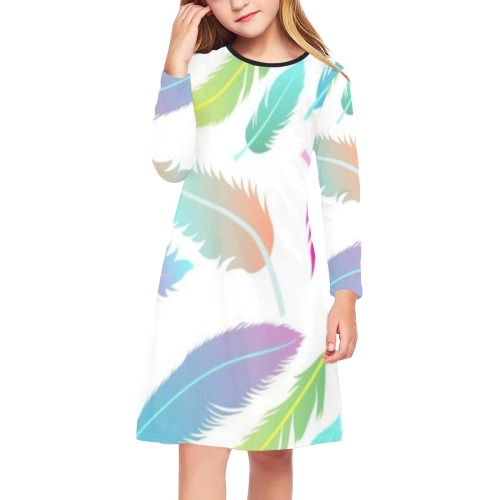 Rainbow Leafs Girls' Long Sleeve Dress (Model D59)