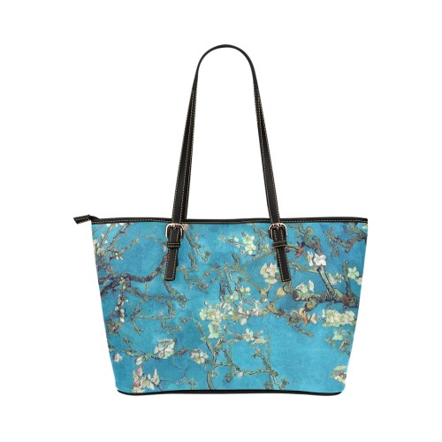 Van Gogh's Almond Blossom Leather Tote Bag/Small (Model 1651)