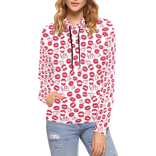 Lips Abstract Pattern All Over Print Hoodie for Women (USA Size) (Model H13)