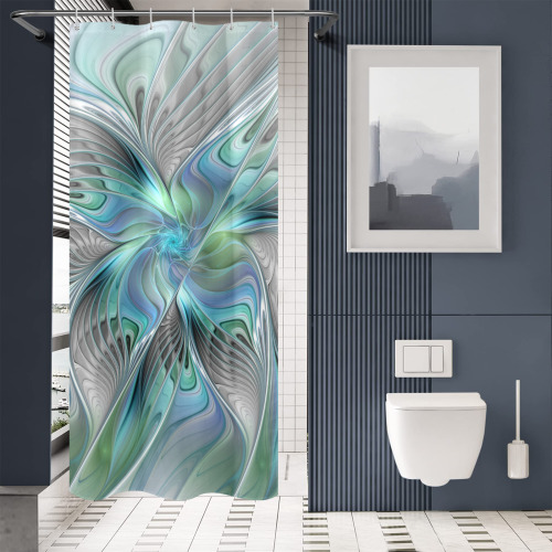 Abstract Blue Green Butterfly Fantasy Fractal Art Shower Curtain 36"x72"