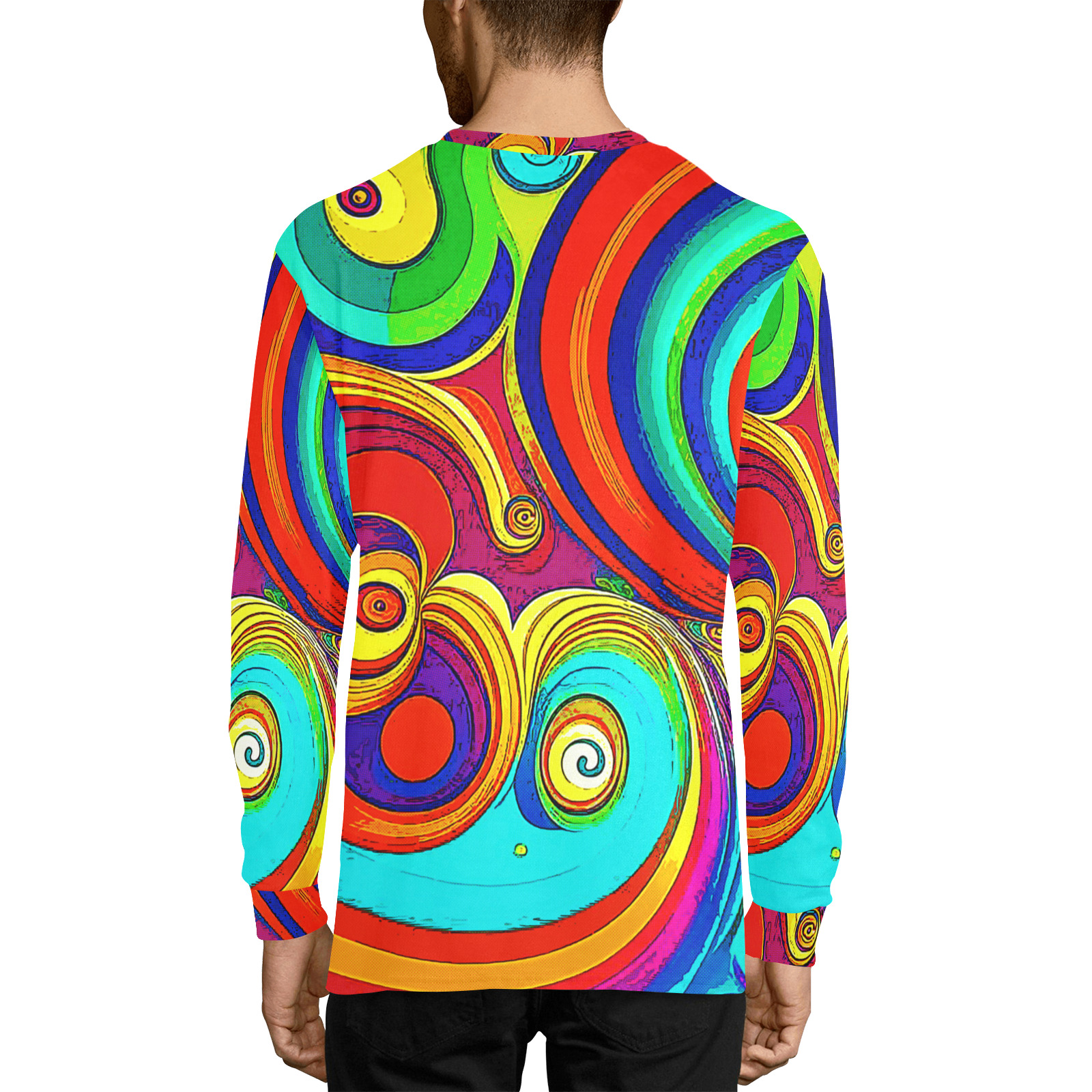 Colorful Groovy Rainbow Swirls Men's Pajama Top with Custom Cuff