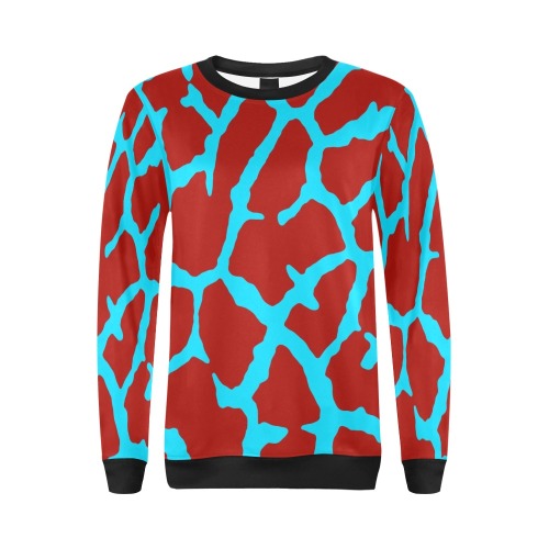 Giraffe Print Red Cyan All Over Print Crewneck Sweatshirt for Women (Model H18)