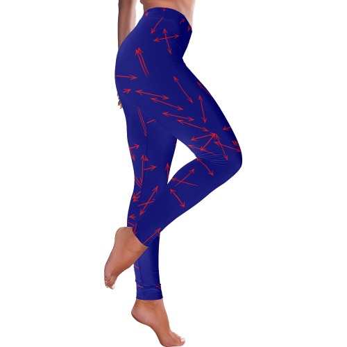 Arrows Every Direction Red on Blue Women's Low Rise Leggings (Invisible Stitch) (Model L05)