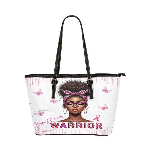 Breast Cancer Warrior Large Tote Leather Tote Bag/Large (Model 1651)