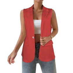 Vest Red Women Women's Sleeveless Blazer (Model H71)