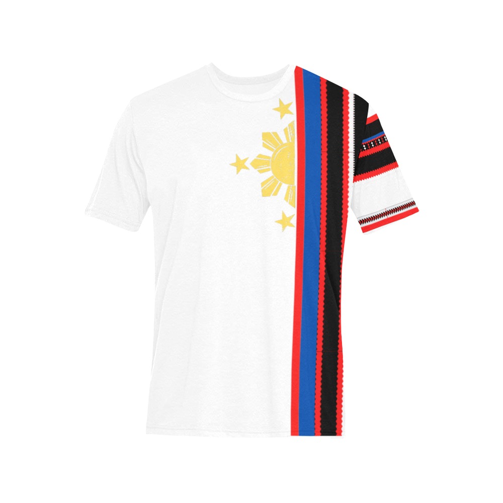 PH Flag Igorot Pattern White Men's All Over Print T-Shirt (Solid Color Neck) (Model T63)