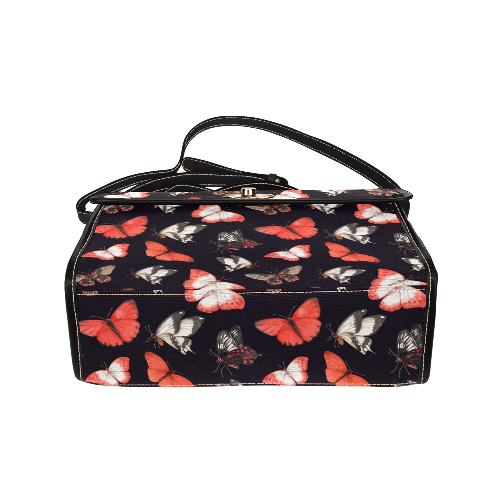 Red-Butterflies Waterproof Canvas Bag-Black (All Over Print) (Model 1641)