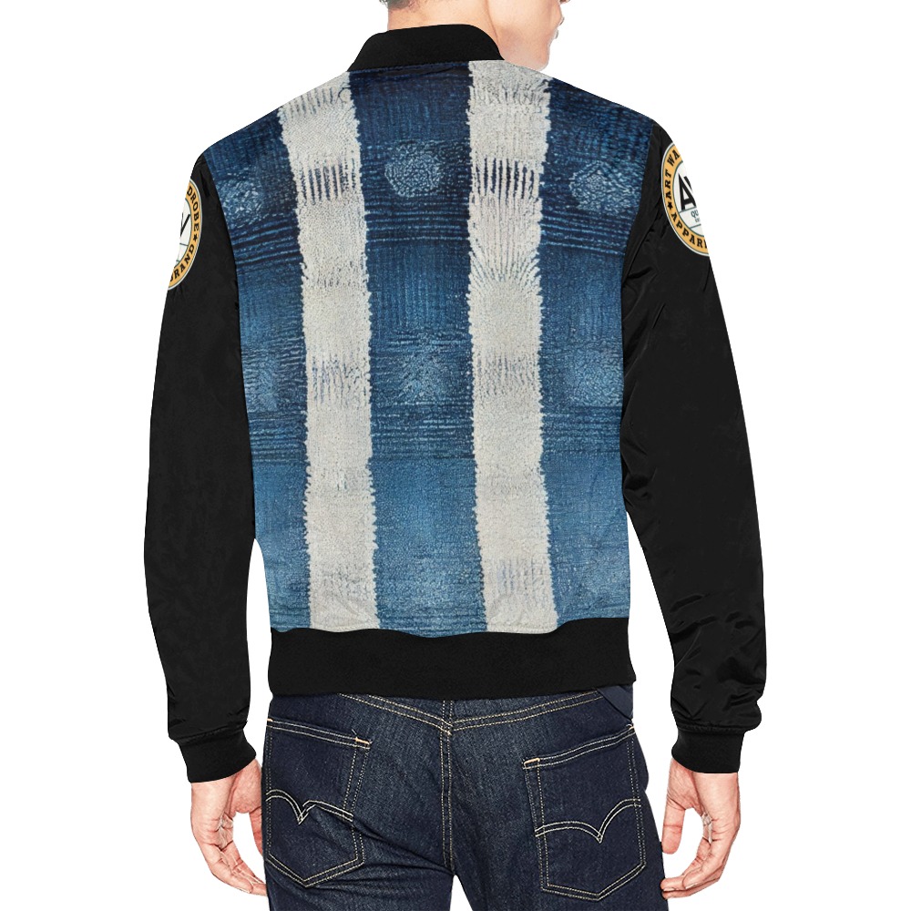 vertical striped pattern, blue and white All Over Print Bomber Jacket for Men (Model H19)