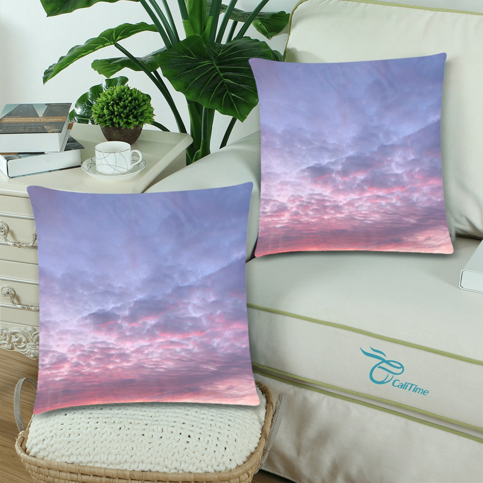 Morning Purple Sunrise Collection Custom Zippered Pillow Cases 18"x 18" (Twin Sides) (Set of 2)