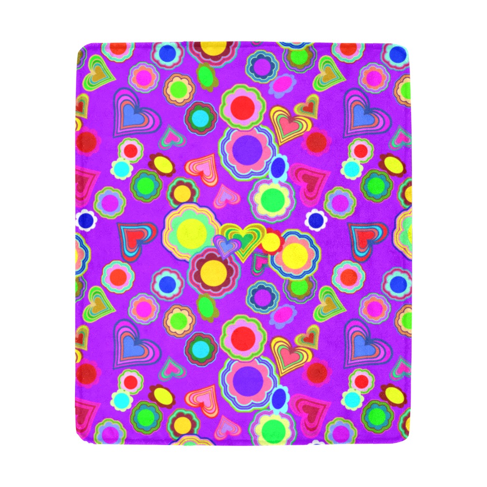 Groovy Hearts and Flowers Purple Ultra-Soft Micro Fleece Blanket 50"x60"