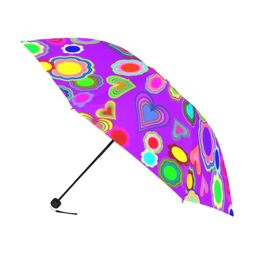Groovy Hearts and Flowers Purple Anti-UV Foldable Umbrella (U08)