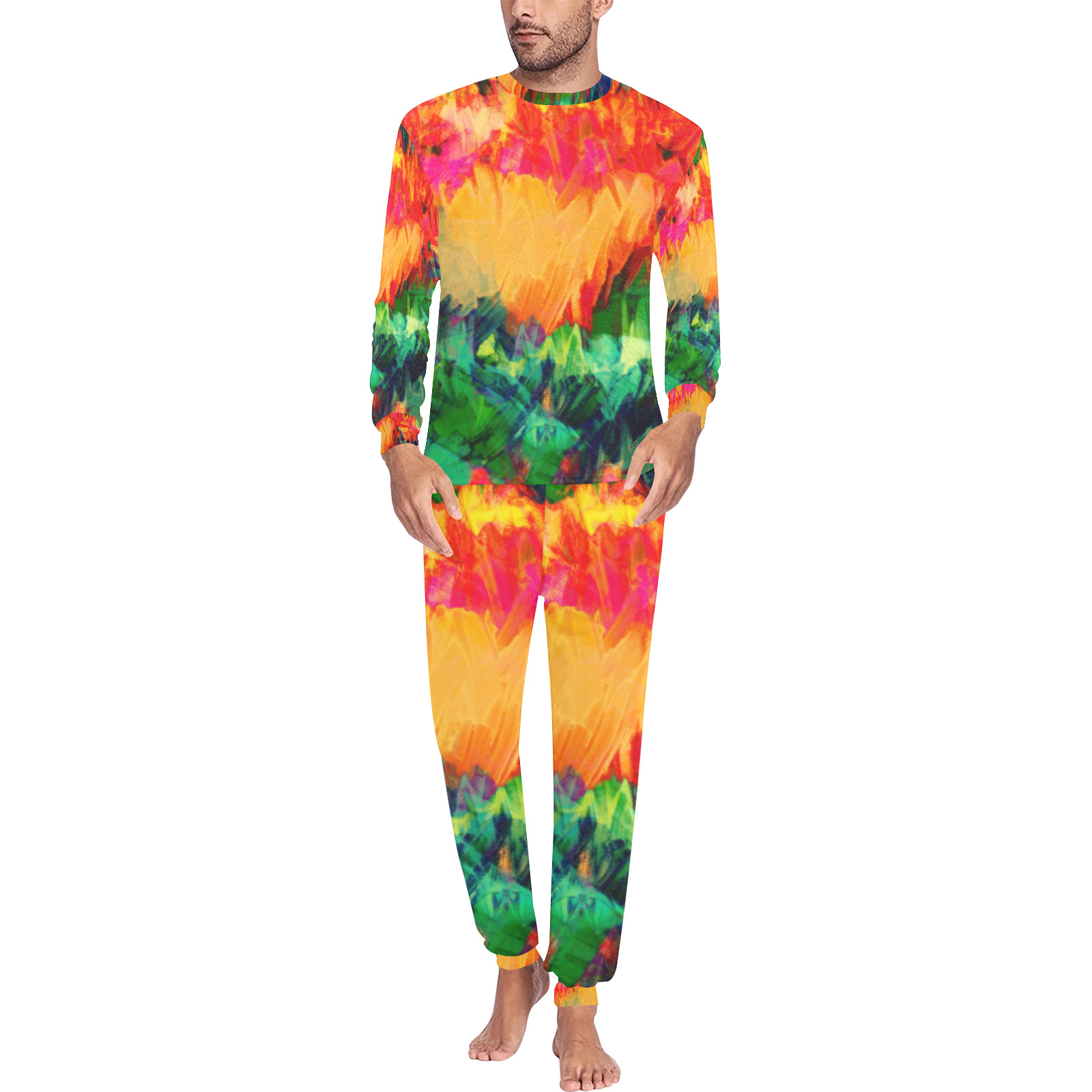 Colorful Painting Bushes Strokes Men's All Over Print Pajama Set with Custom Cuff