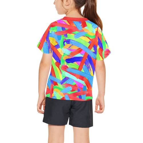 Colorful Finger Painting Big Girls' All Over Print Crew Neck T-Shirt (Model T40-2)