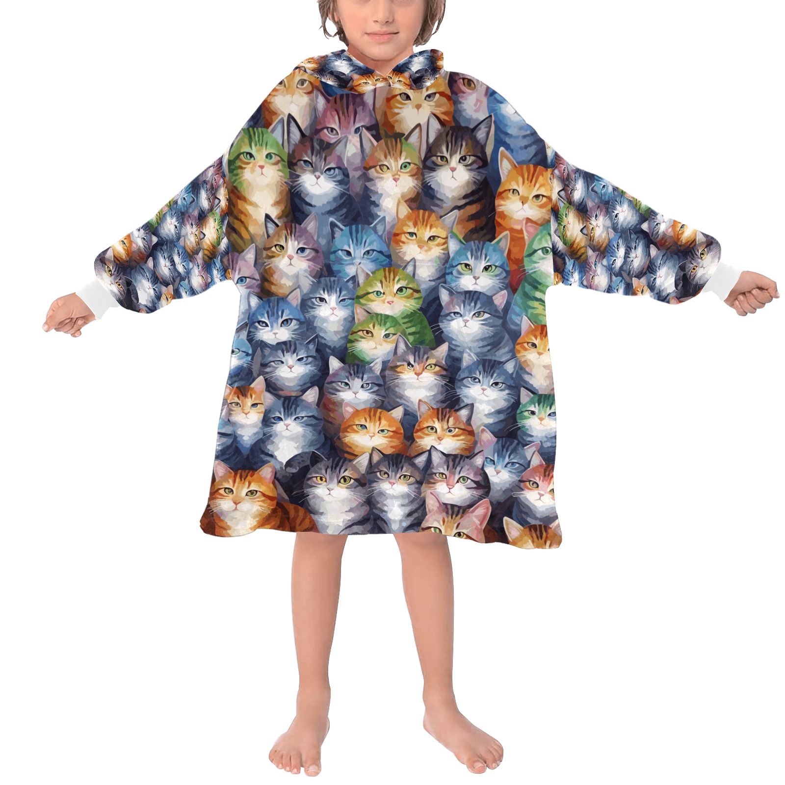 Charming pattern of colorful cat animals cool art. Blanket Hoodie for Kids