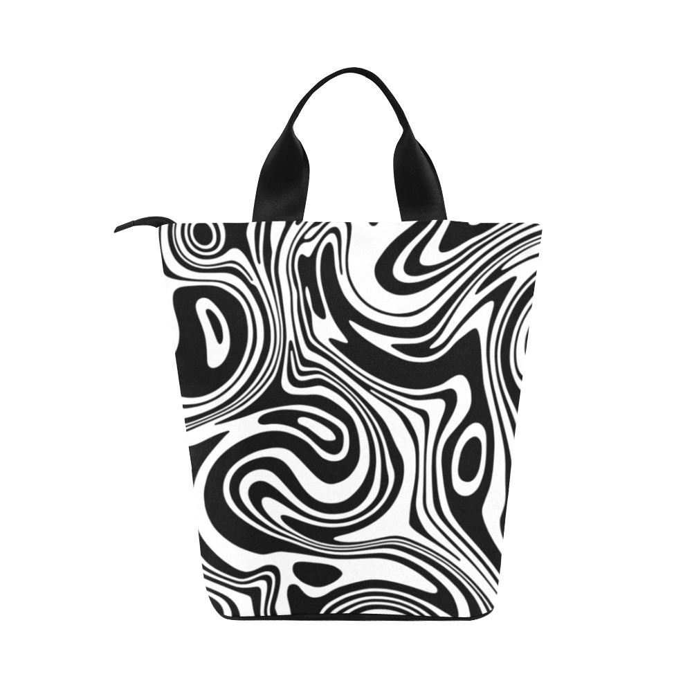 Black and White Marble Nylon Lunch Tote Bag (Model 1670)