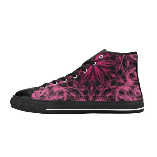 Ô Pink Lace on Black Women's Classic High Top Canvas Shoes (Model 017)