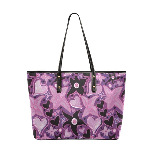 Magic floral pattern Chic Leather Tote Bag (Model 1709)